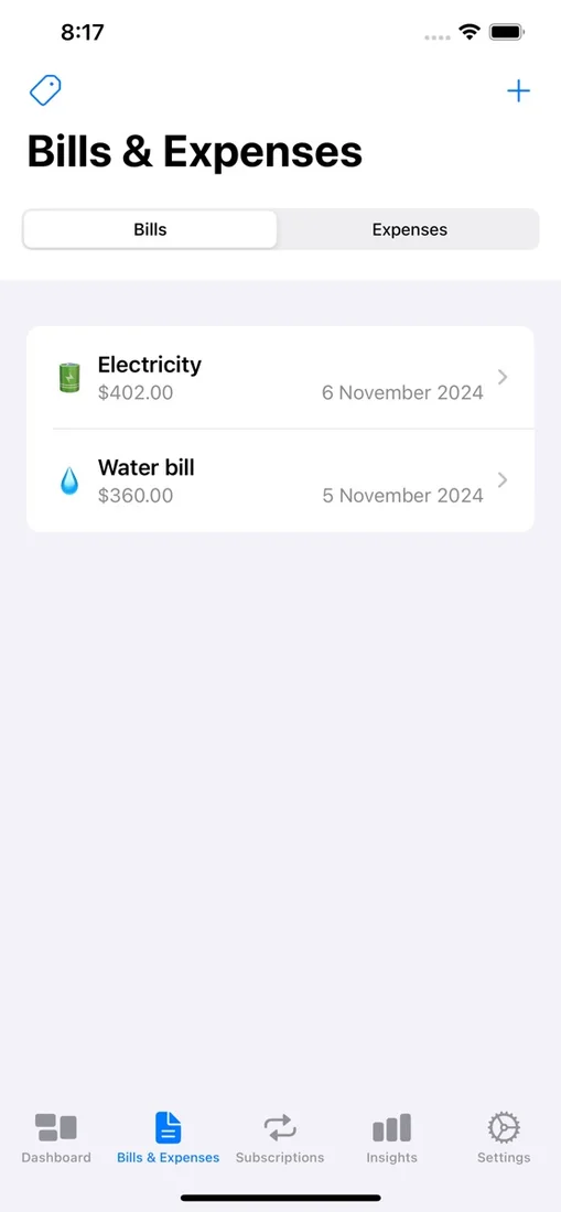 BillBot on iOS, screenshot 2