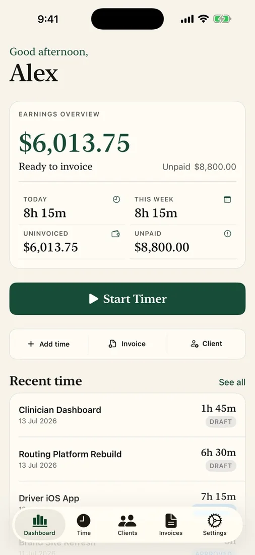 ContractHours on iOS, screenshot 1
