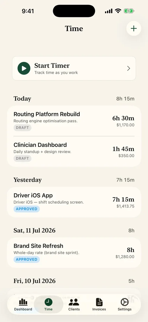 ContractHours on iOS, screenshot 2